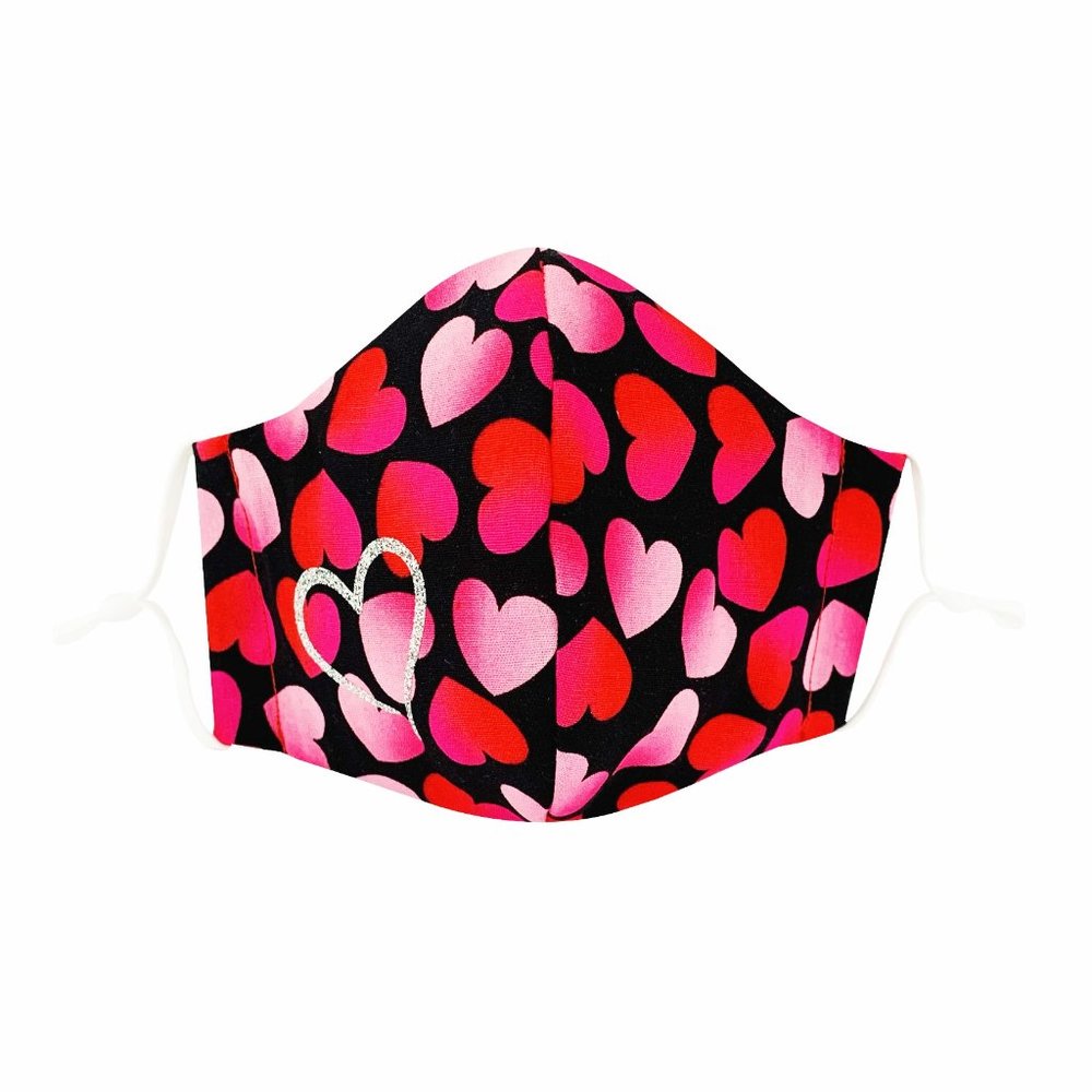 2 Cotton Face Masks with filter pocket-Heart Print